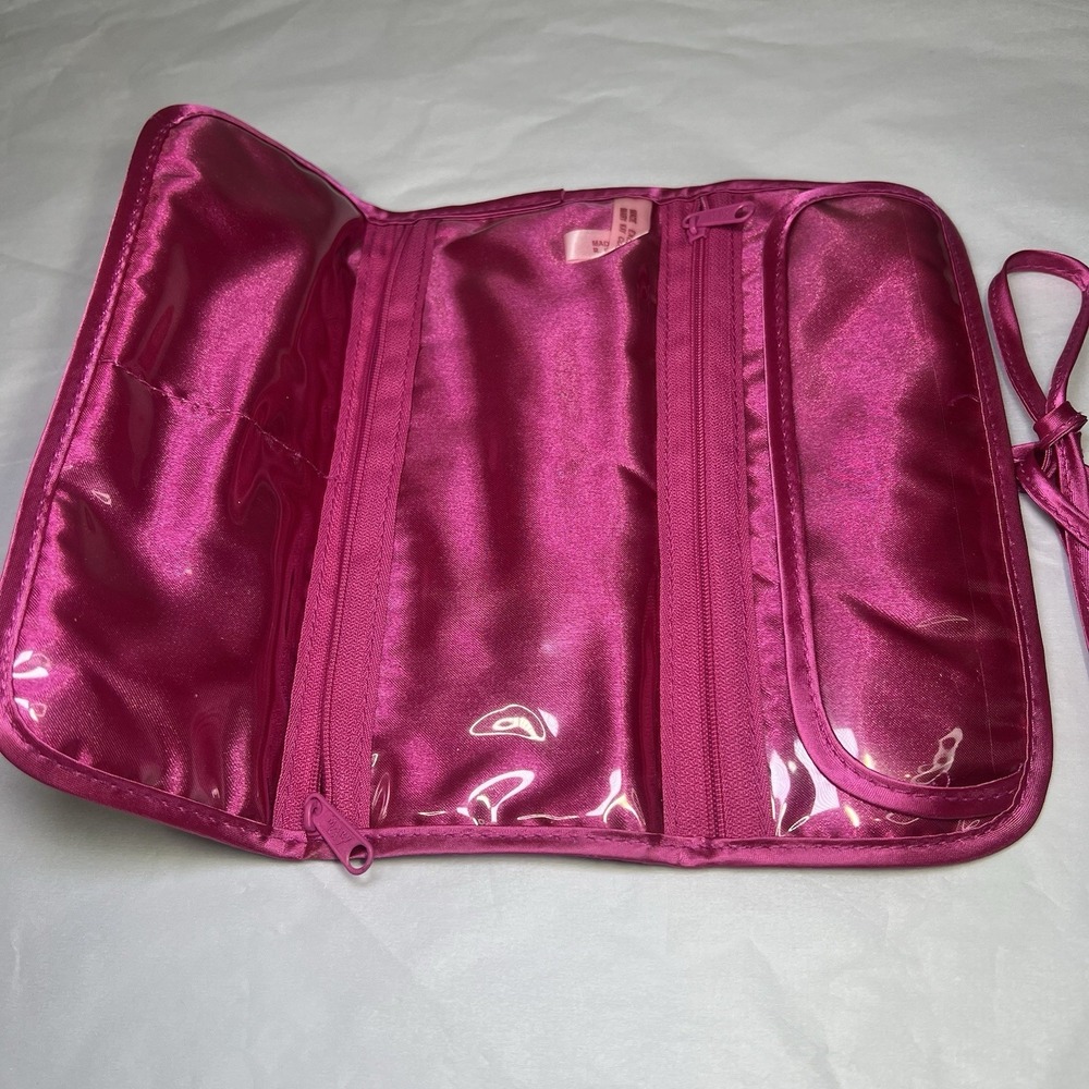 Vintage Mary Kay trifold cosmetic/jewelry bag HOT PINK Soft Satin Damask Cloth - Picture 3 of 6